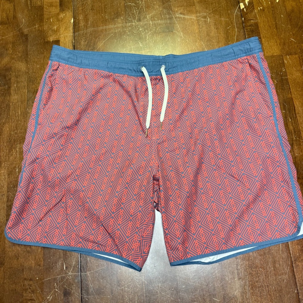 Fair Harbor Swim Trunks Mens 42 XXL Blue Coral Geometric Print Lined Shorts